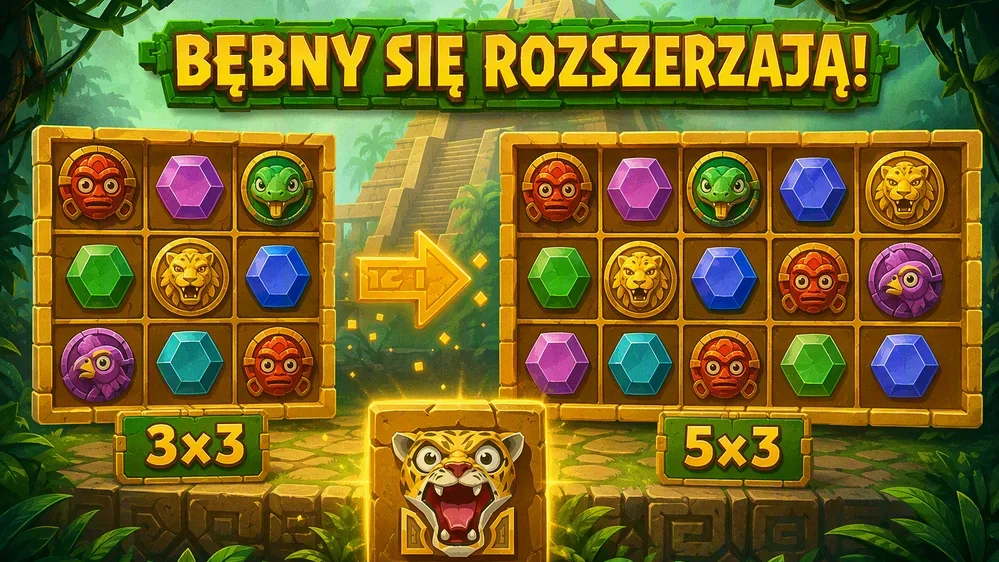 animacja rozszerzania bębnów, siatka 3x3 rosnąca do 5x3
