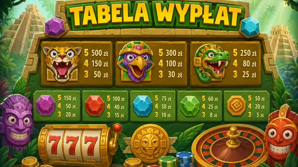 tabela symboli Mucha Mayana z maskami i klejnotami